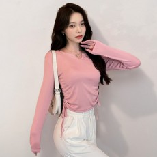 여자 셔링티 유넥 V넥 슬림 골지 긴팔 티셔츠 세미크롭티BARI코어룩